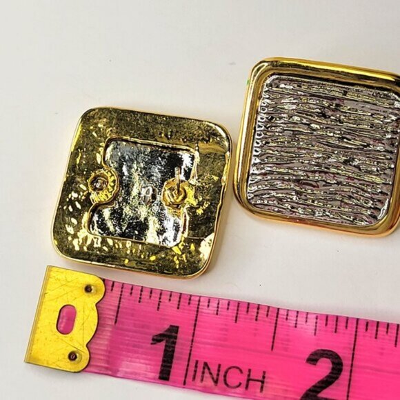 Silver and Gold Square Earrings - Picture 8 of 10